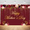 12x8ft Happy Mothers Day Backdrop Red Gold Flowers Photography Background Birthday for Women Mothers Day Party Cake Table Banner Decoration Supplies Photo Booth Props view 1
