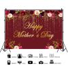 12x8ft Happy Mothers Day Backdrop Red Gold Flowers Photography Background Birthday for Women Mothers Day Party Cake Table Banner Decoration Supplies Photo Booth Props view 2