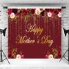 12x8ft Happy Mothers Day Backdrop Red Gold Flowers Photography Background Birthday for Women Mothers Day Party Cake Table Banner Decoration Supplies Photo Booth Props view 3