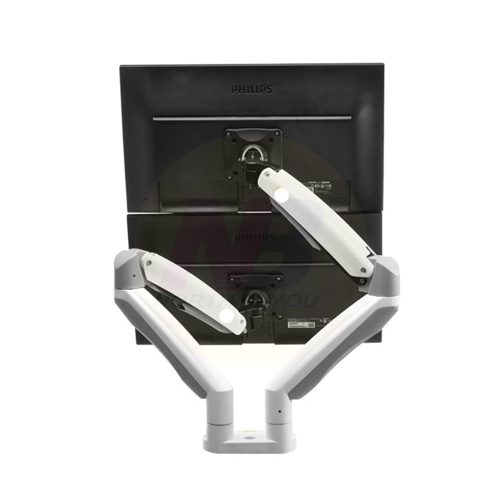 Aluminum Alloy 22-32 Inch Dual Monitor Mount Gas Spring Arm Full Motion Monitor Holder Support with 2 USB Ports 3-12kgs F195A