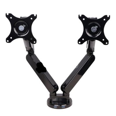 MeLphi Q5D Gas Spring Desktop 10-27 Inch Dual Monitor Holder Full Motion LCD Mount Arm with 2 USB Ports Loading 2-9kgs Each Head