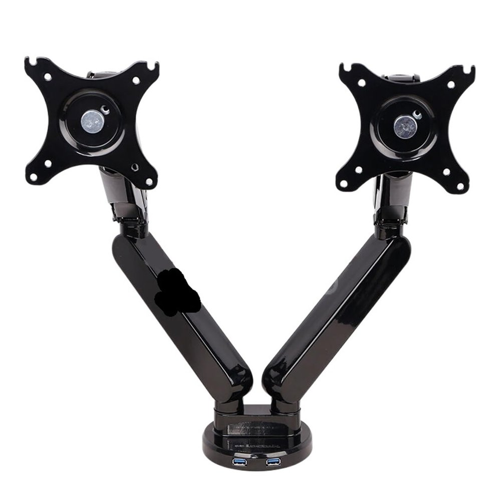 MeLphi Q5D Gas Spring Desktop 10-27 Inch Dual Monitor Holder Full Motion LCD Mount Arm with 2 USB Ports Loading 2-9kgs Each Head