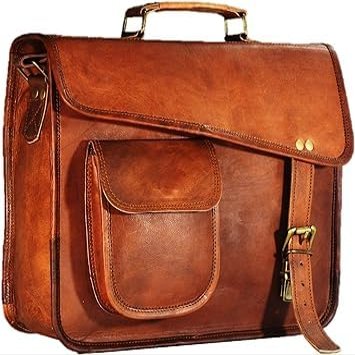 13 Inch Handmade Leather Messenger Bag Real Satchel Briefcase for Men and Women with Laptop Padding