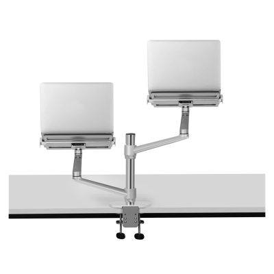 Aluminum Height Adjustable Desktop Dual Arm 12-17 Inch Laptop Holder Stand Full Motion Double Laptop Support Arm OL-2T (Color : Silver)