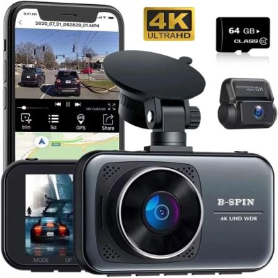 Dual Dash Cam 4K 2160 P Ultra HD Car DVR Front and Rear Camera with Built-in WiFi & GPS (170 Degree Wide) with 64 GB High Speed SD Card Free (Maximum Support 256 GB) 24 Hour Monitoring