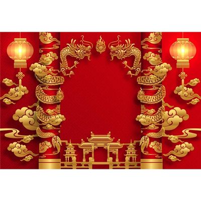 AOFOTO 10x8ft Chinese New Year Photography Backdrop Spring Festival Year of Dragon Lunar New Year Background Auspicious Clouds Lantern China Ancient Palace Pillars Dragon New Year's Wall Decorations
