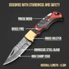 Handmade Damascus steel Pocket knife-Damascus pocket knife for men - Good for camping, survivals indoors & outdoors-6.5" Natural Bone Handle(Skull Enraved) (Red) view 2