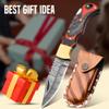 Handmade Damascus steel Pocket knife-Damascus pocket knife for men - Good for camping, survivals indoors & outdoors-6.5" Natural Bone Handle(Skull Enraved) (Red) view 3