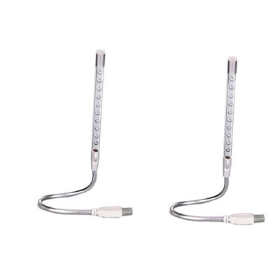 Hemoton 2pcs USB Metal Led Night Flexible Gooseneck Design for Eye for Desk Laptop and Bedside Use Silver