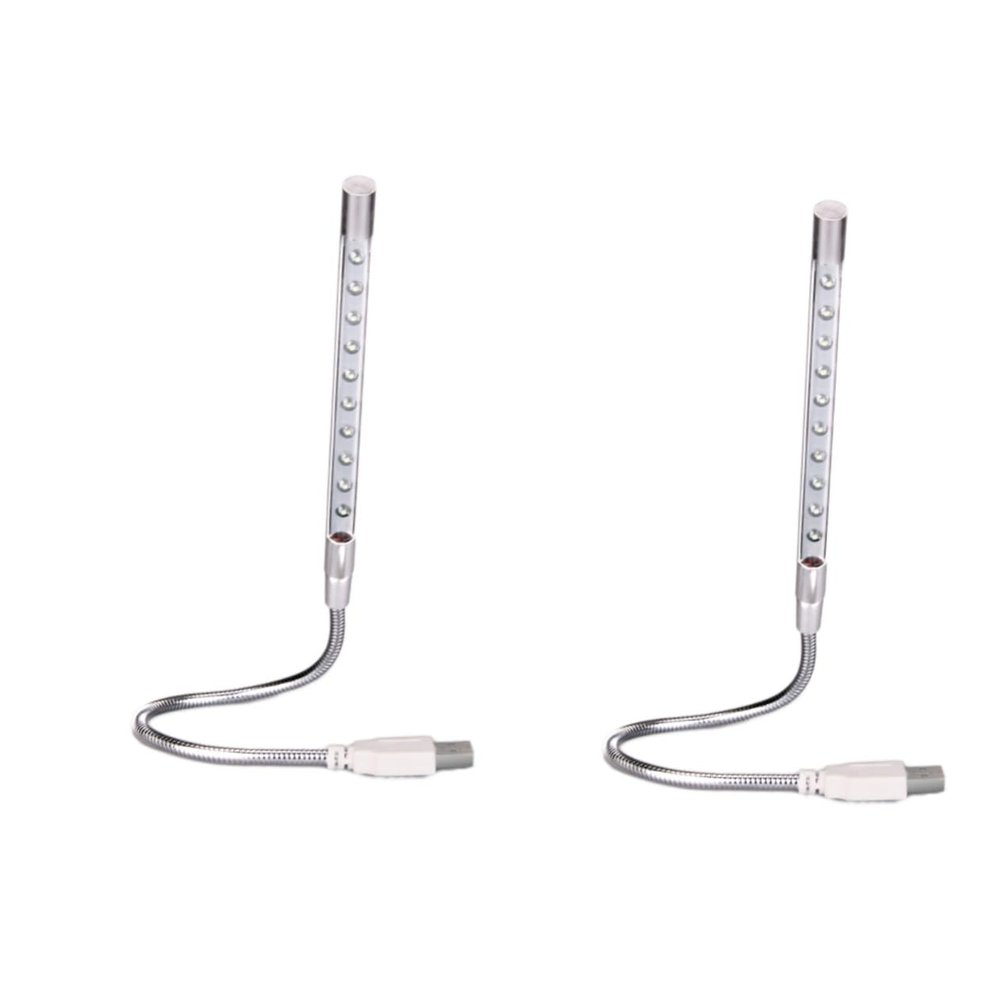 Hemoton 2pcs USB Metal Led Night Flexible Gooseneck Design for Eye for Desk Laptop and Bedside Use Silver