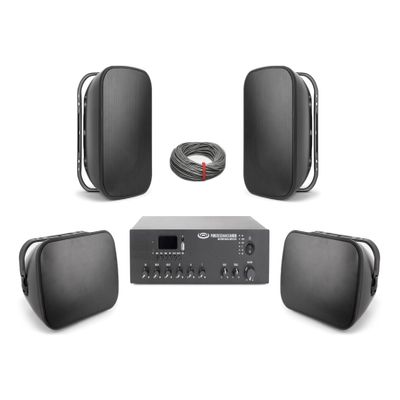 Pure Resonance Audio - (4 6.5"" 70V Outdoor Surface Mount Speakers + 120 Watt Bluetooth Mixer Amplifier - Sound System for Restaurant/Bar/Cafe, 4S61MA120BT