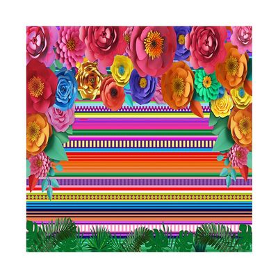 10X8FT Fiesta Mexican Floral Backdrop  Colorful Papel Picado Stripes Background for Cinco de Mayo, Fiesta Birthday Party, Mexican Theme Baby Shower, Photo Booth Decoration 177
