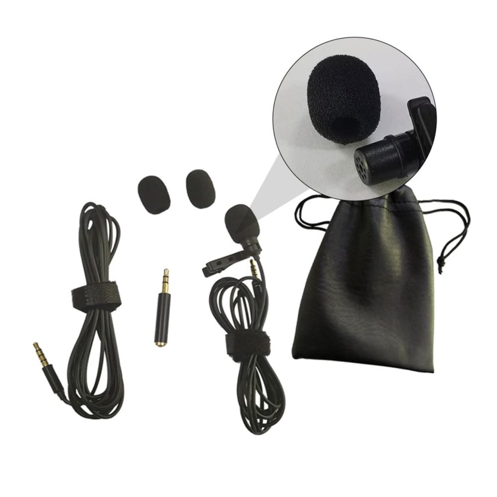 Abaodam Professional Mic Clip Condenser Microphone Jack Extension Cable Pu Bag Soft Sponge Clip Mount for Camera Singing Interview