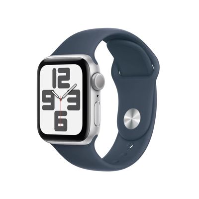 Apple Watch SE (2nd Gen) [GPS 40mm] - Silver Aluminum Case with Storm Blue Sport Band, S/M (Renewed)