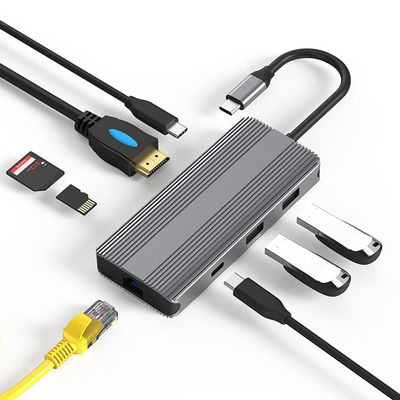 8-in-1 USB-C Docking Station with 8K HDMI, 10Gbps USB 3.1, 100W PD Charging, Gigabit Ethernet, SD/TF Card Reader, Compatible with Windows/macOS/Linux for Laptops