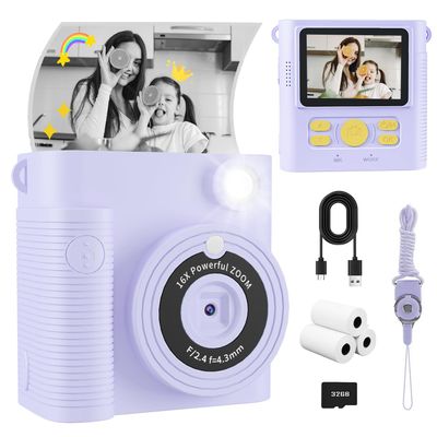FKATEEN Kids Camera Instant Print, Christmas Birthday Gifts Girls Boys Aged 3-12, HD Digital Video Cameras Toddler, Instant Cameras for 3 4 5 6 7 8 9 10 Year Old Girls Boys with Print Paper