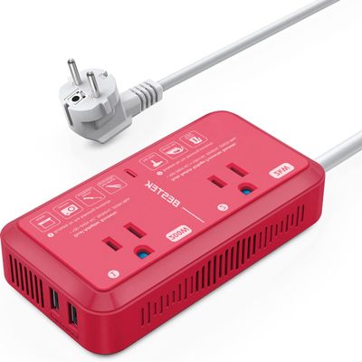 BESTEK 2000W Travel Voltage Converter, Power Step Down 220V to 120V Converter with 2.4A 2-Port USB Charging for Hair Dryer/Curling Iron/Phone,Travel Adapter for Europe Countries (Red)