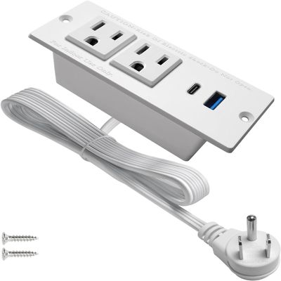 4 LEAF USB C Recessed Power Strip Fast Charge Desktop Power Station 2 Outlets 2 USB (PD20W & QC18W, Total 20W) Mountable Flat Plug 10'ft Extension Cord Mount for Tabletop Sofa Cabinet Nightstand