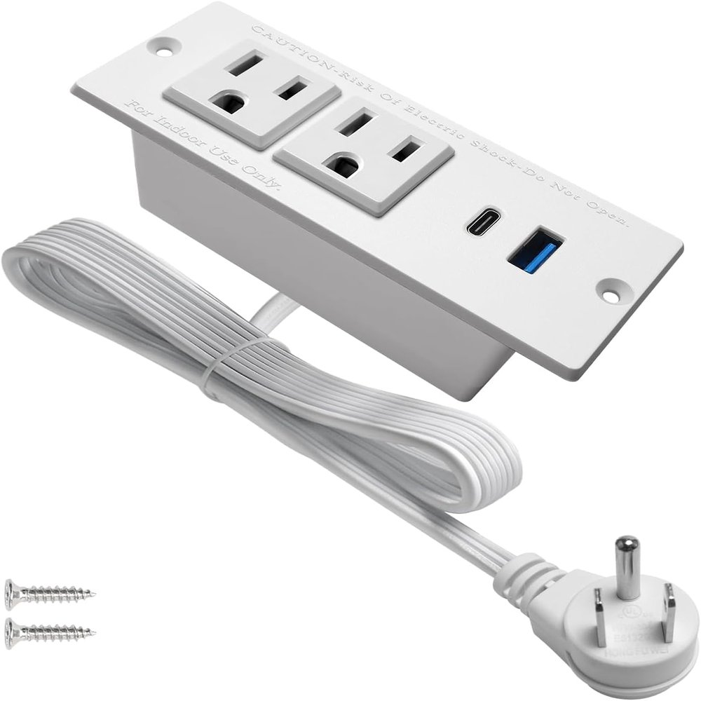 4 LEAF USB C Recessed Power Strip Fast Charge Desktop Power Station 2 Outlets 2 USB (PD20W & QC18W, Total 20W) Mountable Flat Plug 10'ft Extension Cord Mount for Tabletop Sofa Cabinet Nightstand