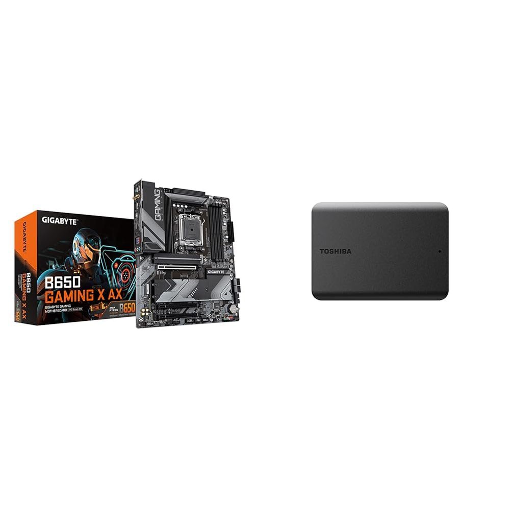 GIGABYTE B650 Gaming X AX & Toshiba Canvio Basics 2TB Portable External Hard Drive USB 3.0, Black - HDTB520XK3AA