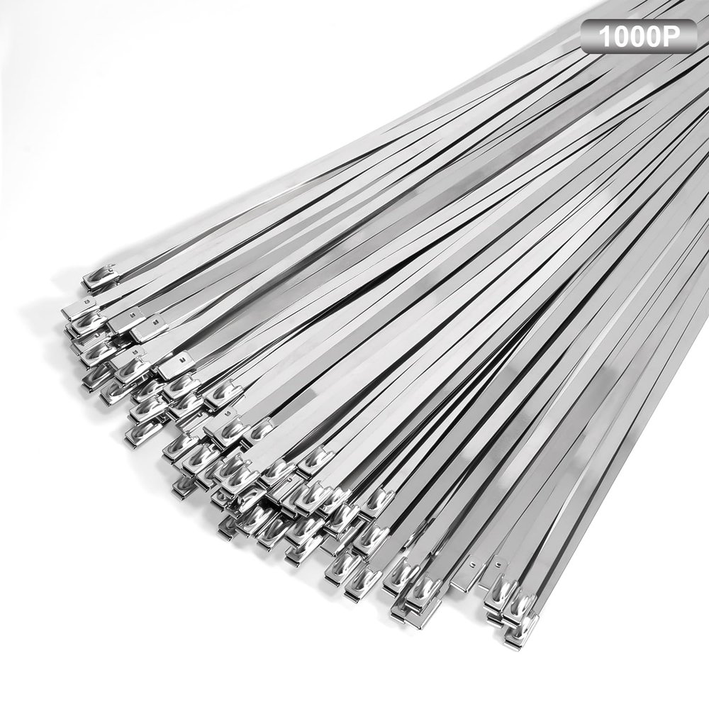 Metal Zip Ties 12 inch Stainless Steel Cable Ties 1000 Pack 270 lbs Heavy Duty Self-locking Wire Ties High Temp Zipties Chain Link fence Ties Multi Purpose Binding for Machinery Vehicles