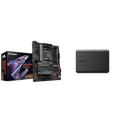 GIGABYTE B650 AORUS Elite AX & Toshiba Canvio Basics 2TB Portable External Hard Drive USB 3.0, Black - HDTB520XK3AA
