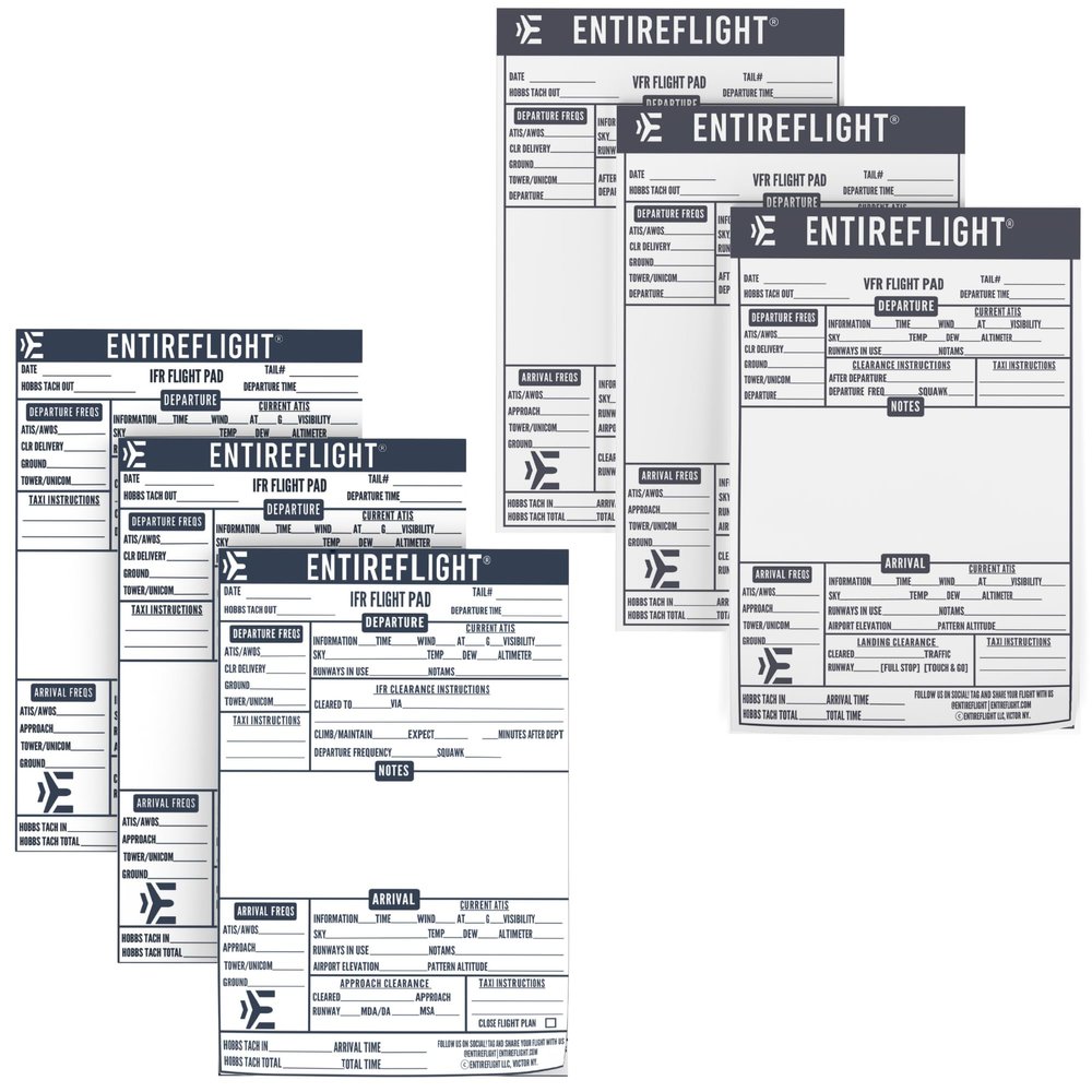 EntireFlight - IFR Flight Notepad 3 Pack & VFR Flight Notepad 3 Pack for Pilot Kneeboard