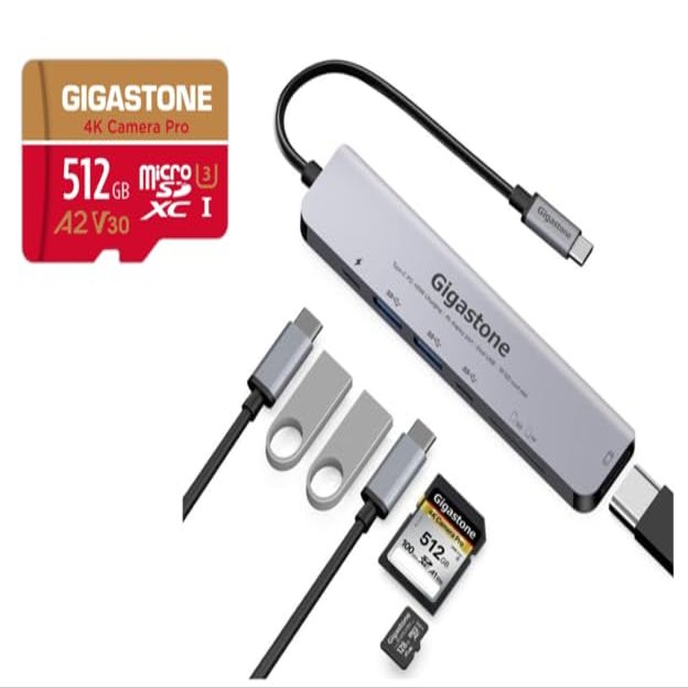 [SD/microSD Card Reader] GIGASTONE 7-in-1 USB C Hub 4K HDMI PD 100W Thunderbolt Docking Station