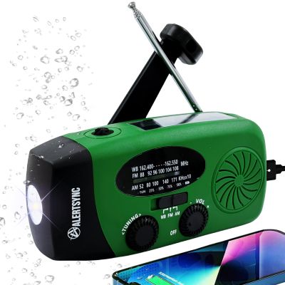 5000mAh Hand Crank Emergency Weather Radio, AM FM NOAA Solar Radio with Led Flashlight and Earphone Jack, Charger for Smartphone, USB-C Cable/Self Powered with SOS Alarm (Green)