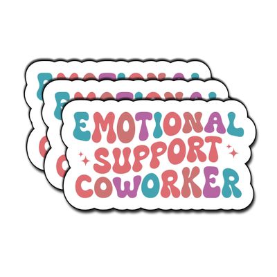 Emotional Support Coworker Stickers - Cute Rainbow Stickers, Funny Decals for Laptop, Guitar, Water Bottles & Hard Hat Gifts for Boys & Girls - 3"x2"