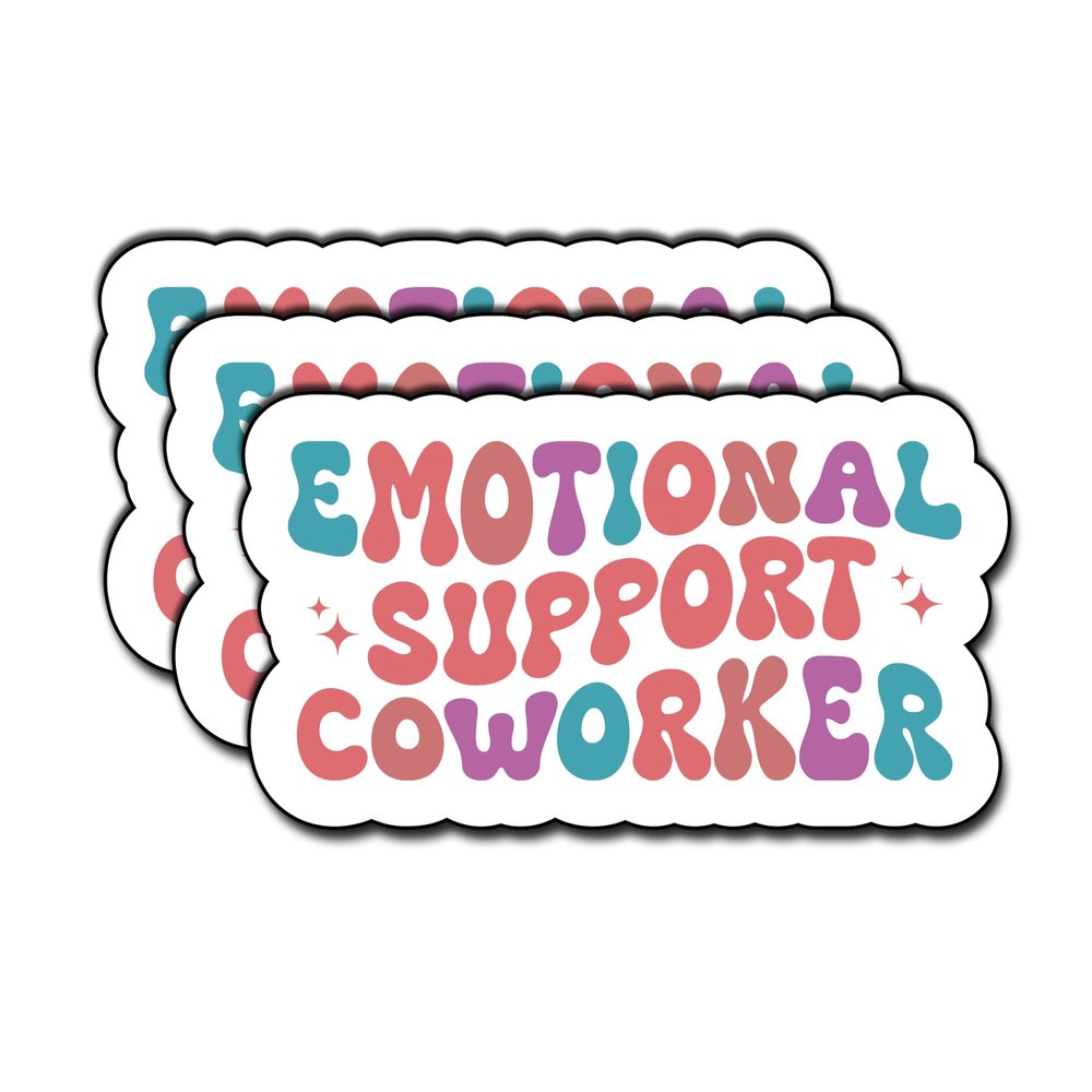 Emotional Support Coworker Stickers - Cute Rainbow Stickers, Funny Decals for Laptop, Guitar, Water Bottles & Hard Hat Gifts for Boys & Girls - 3"x2"