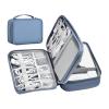 miloocul Double Layer Leather Cable Organizer Bag Large Capacity Waterproof Tech Organizer Case for Travel Electronics Accessories Storage Case with Adjustable Divider(Gray&Blue, Double Layer-Small) view 1