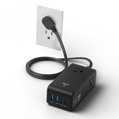 BSEED Power Strip, 30W 7-in-1 Power Strip with USB C Ports, 5FT Flat Extension Cord with Multiple Outlets(3AC 4USB), Flat Plug Charging Station for iPhone, Cruise Travel, Home, Office, Dorm, Black