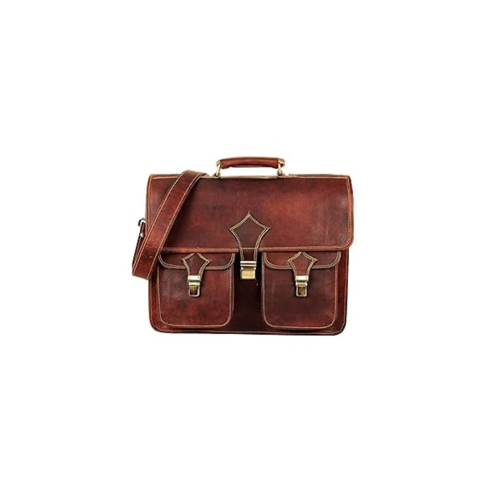 18-Inch Tan Brown Leather Messenger Bag Stylish Satchel for Men, Versatile Crossbody, and Shoulder Companion for Work