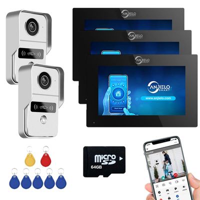 Video Doorbell Apartment Intercom with Wired 7 inch Touch Monitor,1080P Video Entry Doorphone Door Camera,TUYA WiFi Smart Home Video Intercom Kits for Home Villa,64G (Two Monitor+Three doorbell)