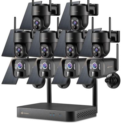 Kittyhok Solar Camera Security Outdoor System | 4pcs Bullet Solar Camera, 6pcs PT Solar Security Camera Outdoor, Solar Power, Human Detection, Spotlight, 10CH NVR, Local Storage, No Monthly Fees