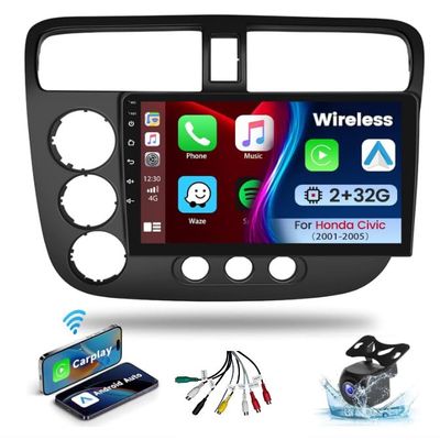 Leadfan Car Stereo Radio for Honda Civic 2001-2002 2003 2004 2005 Wireless CarPlay Android Auto, 9" IPS Touch Screen with WiFi GPS Navigation/Bluetooth/Mirror Link/FM/SWC/Back-up Camera/USB