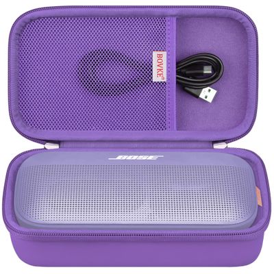 BOVKE Hard Travel Speaker Case for Bose New SoundLink Flex Speaker (2nd Gen) / Bose SoundLink Flex Bluetooth Portable Speaker, Extra Mesh Pocket for Bose Speaker Charger, Charging Cables, Lilac Purple