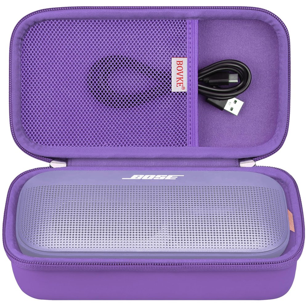 BOVKE Hard Travel Speaker Case for Bose New SoundLink Flex Speaker (2nd Gen) / Bose SoundLink Flex Bluetooth Portable Speaker, Extra Mesh Pocket for Bose Speaker Charger, Charging Cables, Lilac Purple