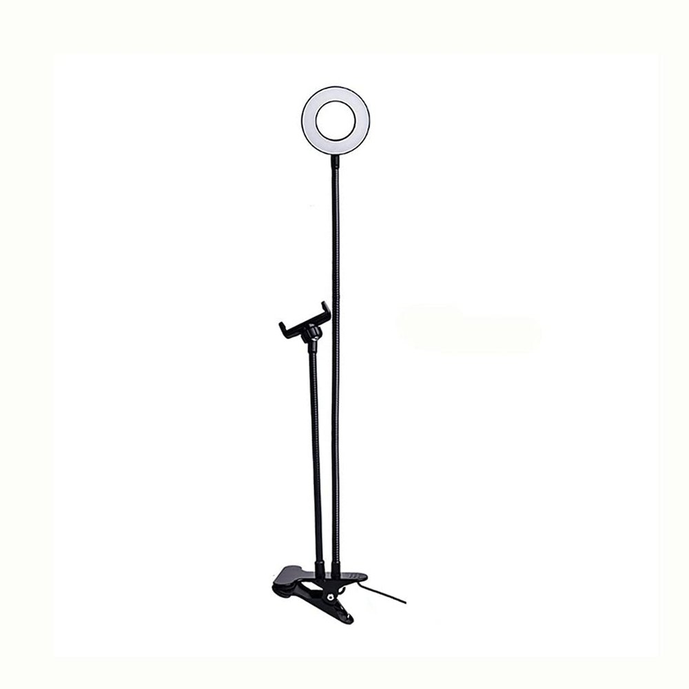 Led Selfie Ring Light with Phone Holder Desk Lamp Lazy Bracket Tabletop Stand Flexible for Live Stream Video Blogger (Color : White) (Black)