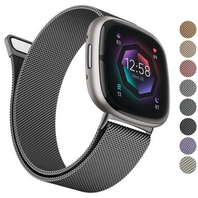 AK Metal Band Compatible with Fitbit Sense 2 / Versa 4 Bands, Stainless Steel Mesh Loop Magnetic Replacement Bracelet Strap for Fitbit Sense / Versa