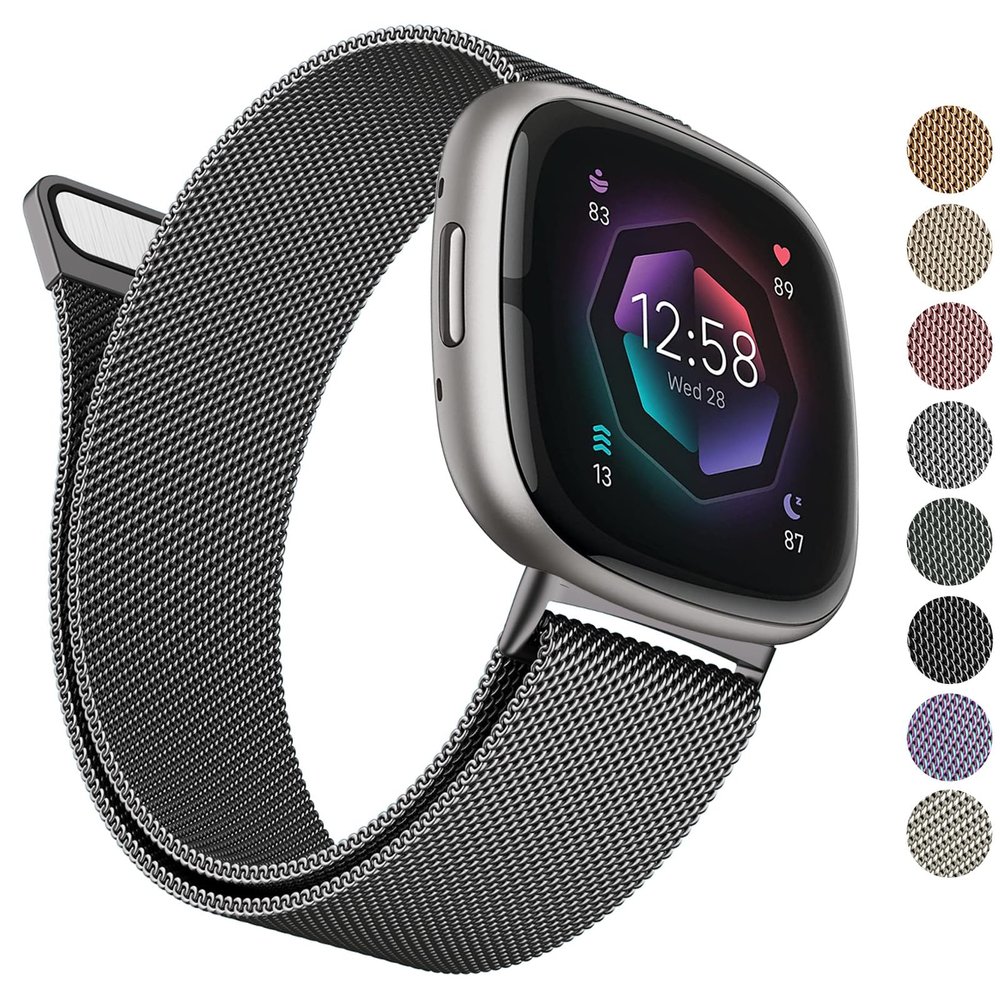 AK Metal Band Compatible with Fitbit Sense 2 / Versa 4 Bands, Stainless Steel Mesh Loop Magnetic Replacement Bracelet Strap for Fitbit Sense / Versa