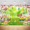 12x8ft Easter Backdrop Spring Easter Bunny Garden Green Grass Flowers Fence Photography Background Birthday Party Happy Easter Colorful Eggs Decoration Photo Booth Props view 1