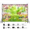 12x8ft Easter Backdrop Spring Easter Bunny Garden Green Grass Flowers Fence Photography Background Birthday Party Happy Easter Colorful Eggs Decoration Photo Booth Props view 2