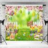 12x8ft Easter Backdrop Spring Easter Bunny Garden Green Grass Flowers Fence Photography Background Birthday Party Happy Easter Colorful Eggs Decoration Photo Booth Props view 3