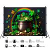 10x6.5ft St Patricks Day Backdrop Pot of Gold Coins Green Lucky Irish Shamrock Rainbow Photography Background Spring Holiday Party Banner Decoration Supplies Photo Booth Props view 2