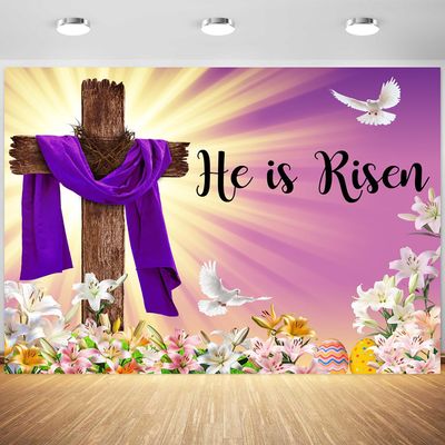 15x10ft Easter Backdrop Jesus He is Risen Easter Resurrection Photography Background Easter Day Celebration Party Banner Home Outdoor Decoration Supplies Photo Booth Props