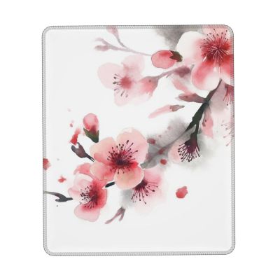 Watercolor Pink Cherry Florals Print Mousepad with Stitched Edges Waterproof Laptop mousemat Non-Slip Rubber Base Gaming Mousepad for Home Office Travel