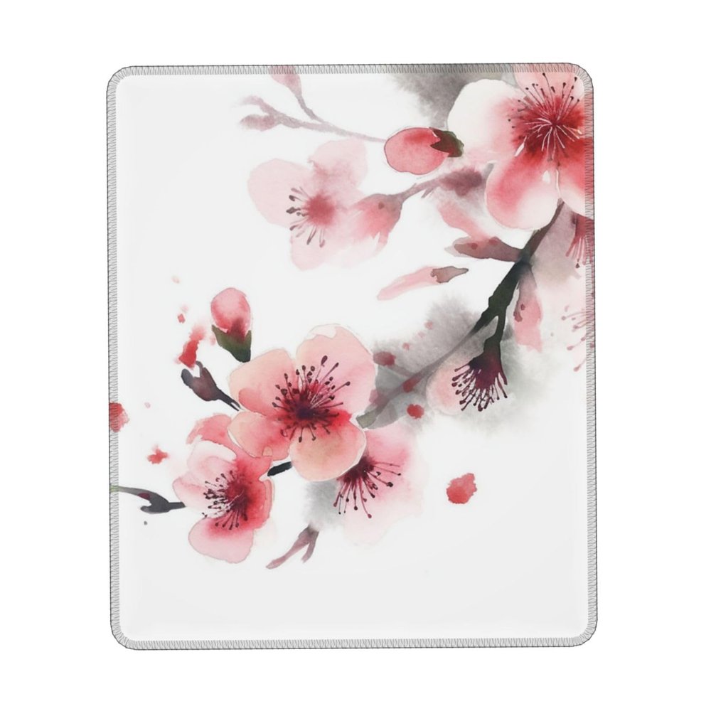 Watercolor Pink Cherry Florals Print Mousepad with Stitched Edges Waterproof Laptop mousemat Non-Slip Rubber Base Gaming Mousepad for Home Office Travel