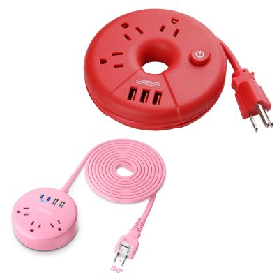3 Prong Red USB Power Strip,10FT Pink 2 Prong Power Strip with USB C Desktop Charging Station for Travel, Cruise Ships, Office, Nightstand